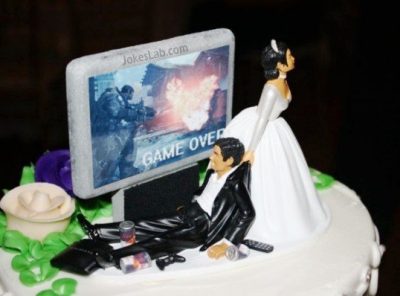 funny wedding cake, game over