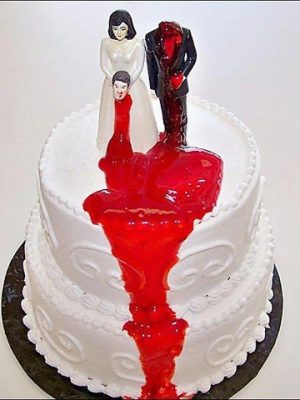 Funny wedding cake, beheaded groom