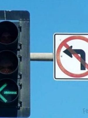 Funny road sign, no left turn