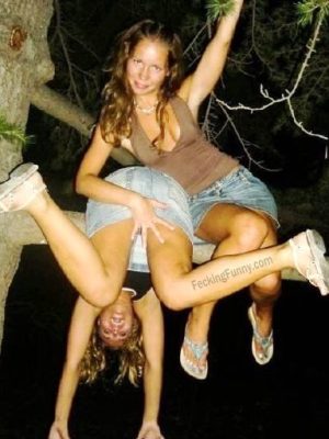 Funny drunken girls on tree