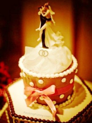 Funny wedding cake, hungry wife